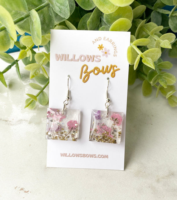 Resin pink & purple pressed dried flowers