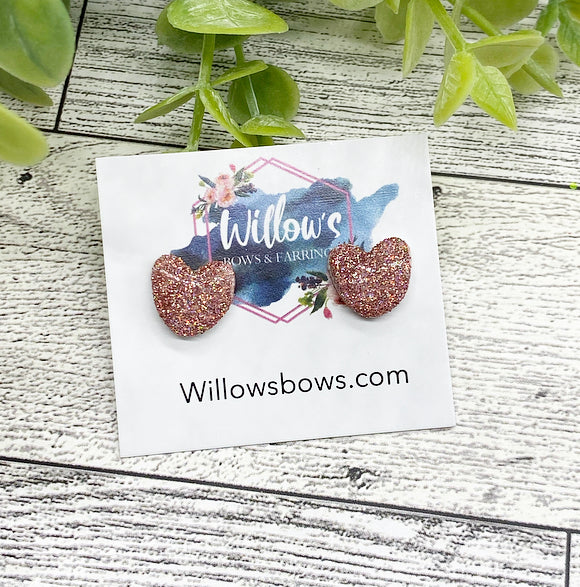 Glitter heart studs
