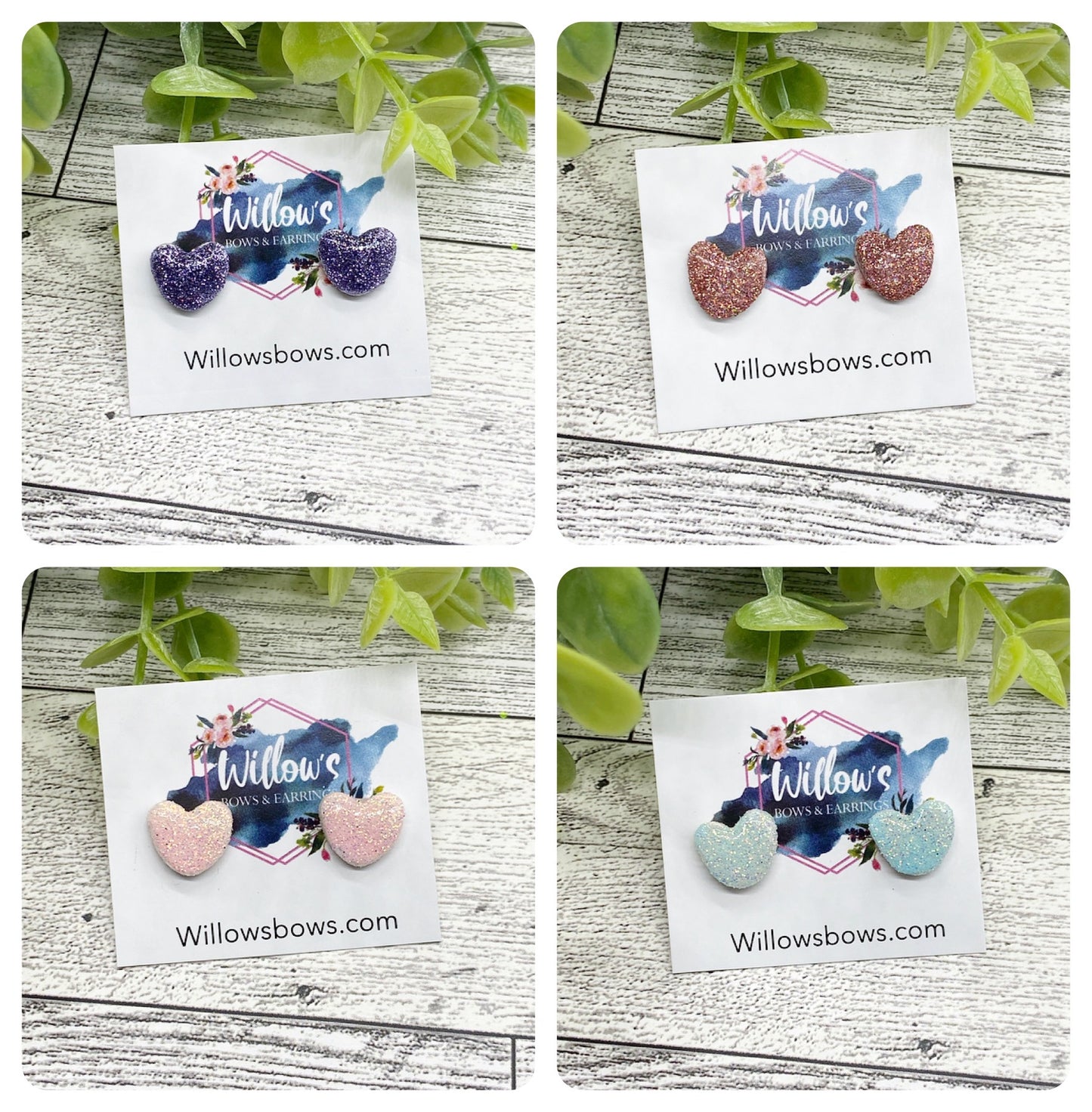 Glitter heart studs