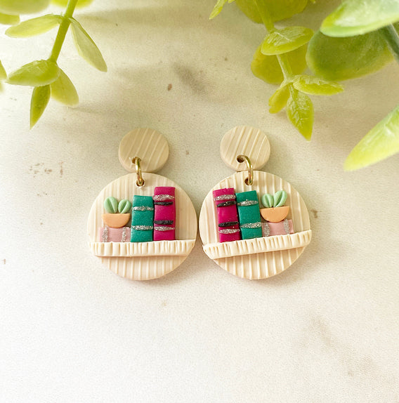 Bookcase clay earrings