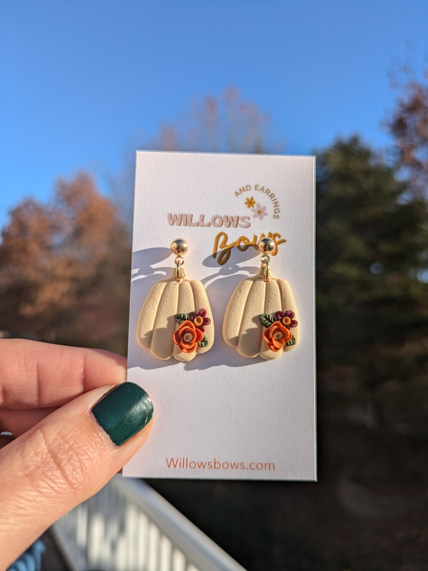Ivory floral clay earrings