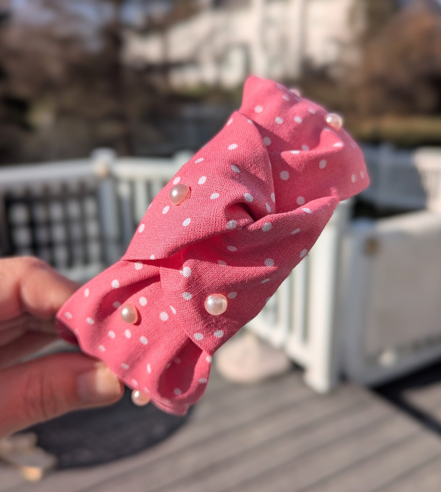 Pink polka dot, knotted headband