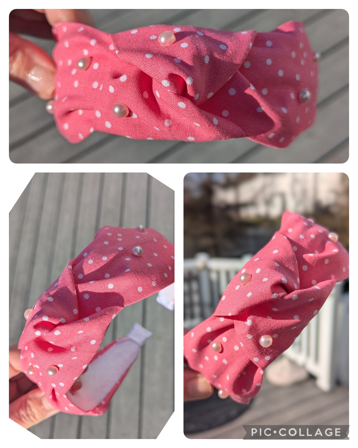 Pink polka dot, knotted headband