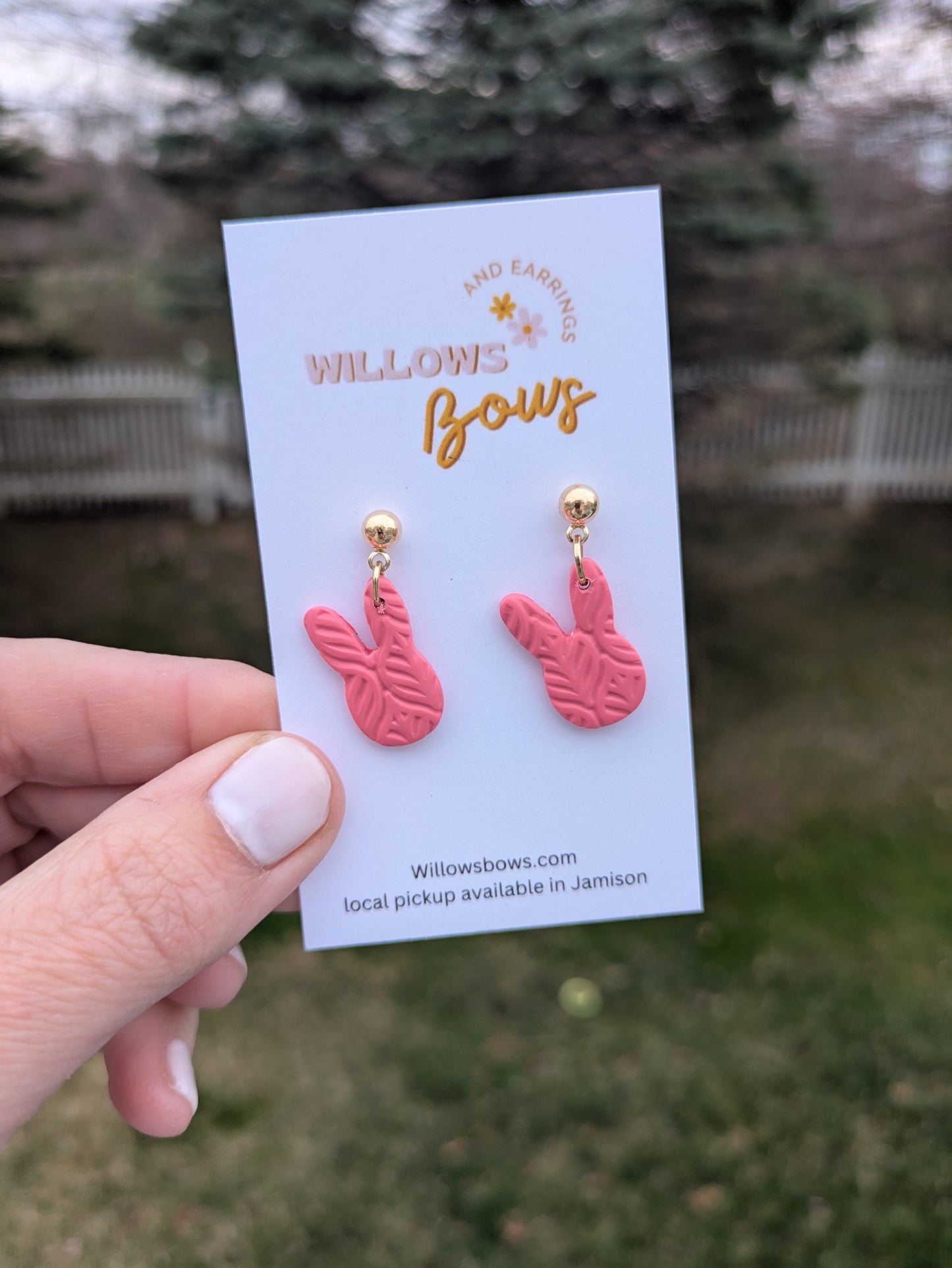 Rose pink bunny, clay earrings