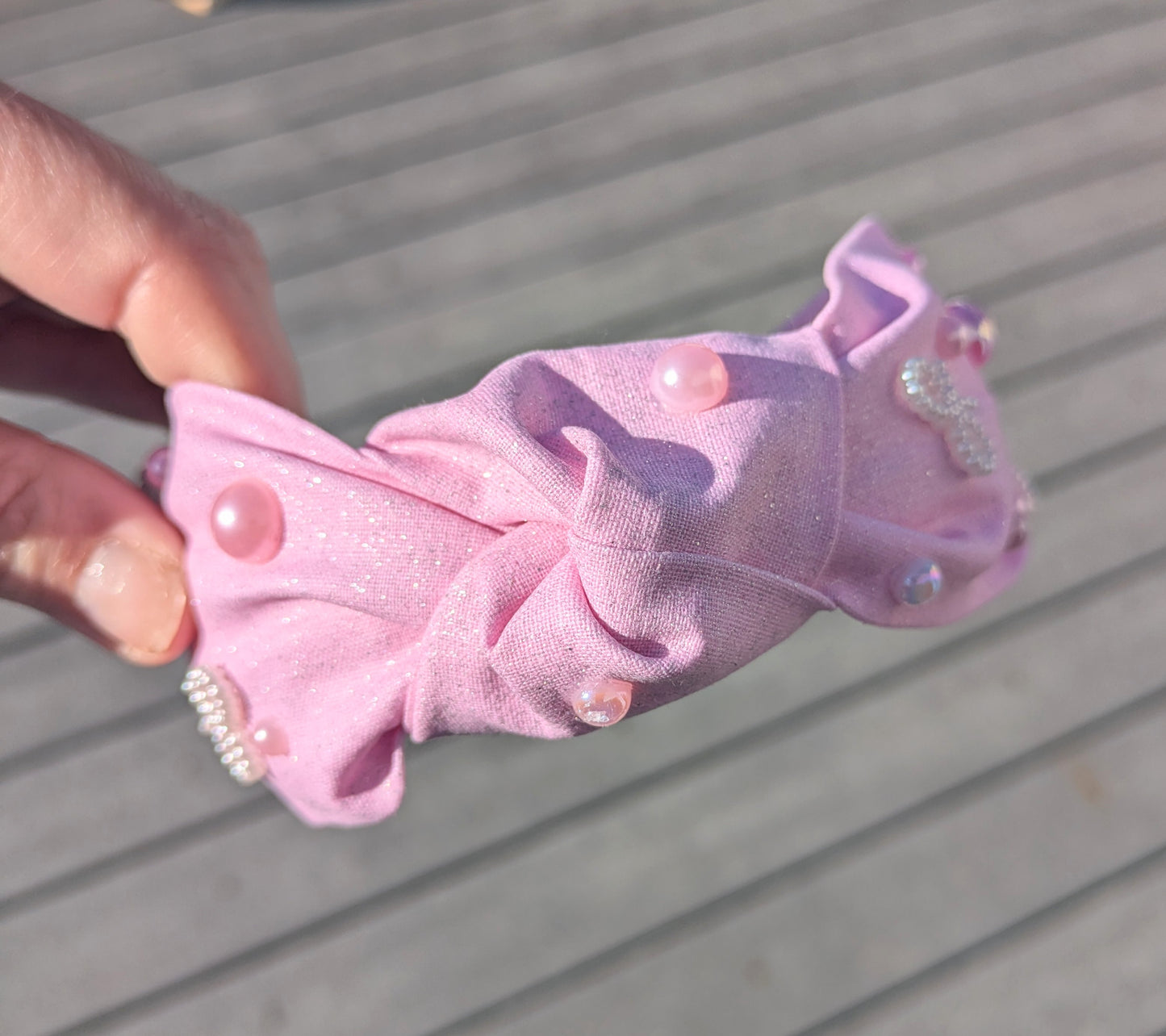 Pink shimmer, knotted headband
