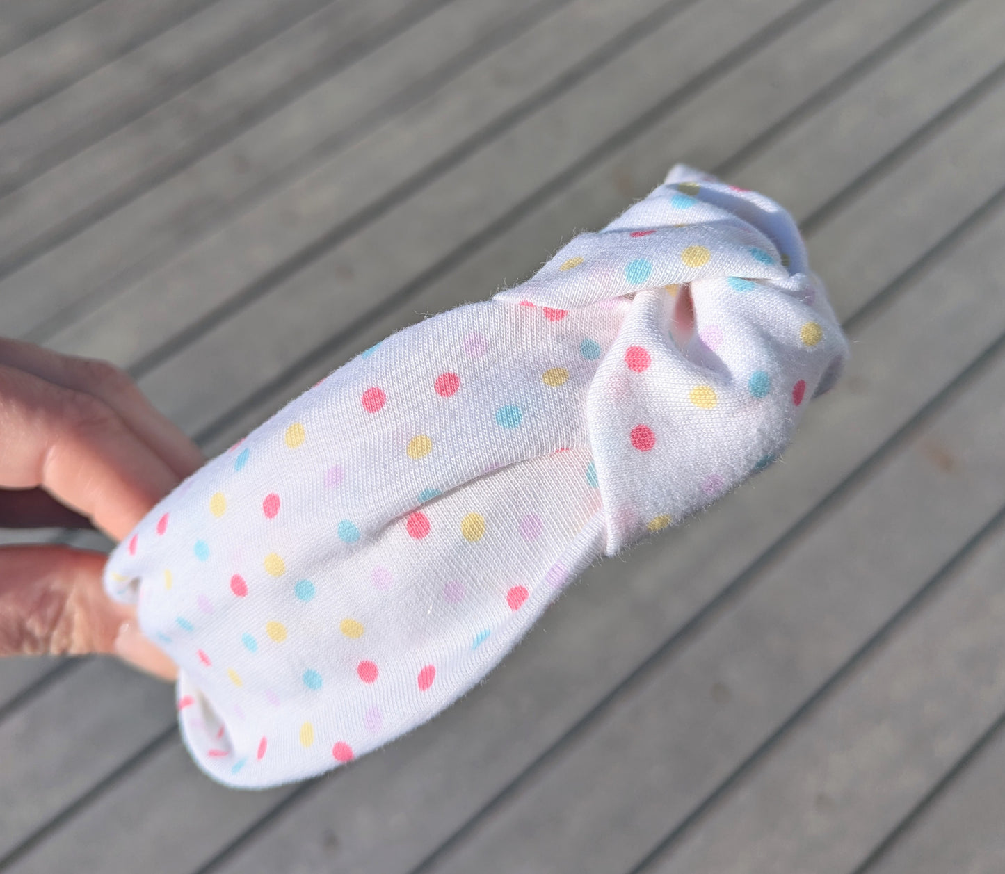 Rainbow polka dot, knotted headband