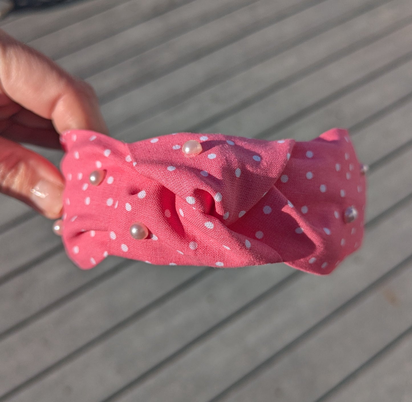 Pink polka dot, knotted headband