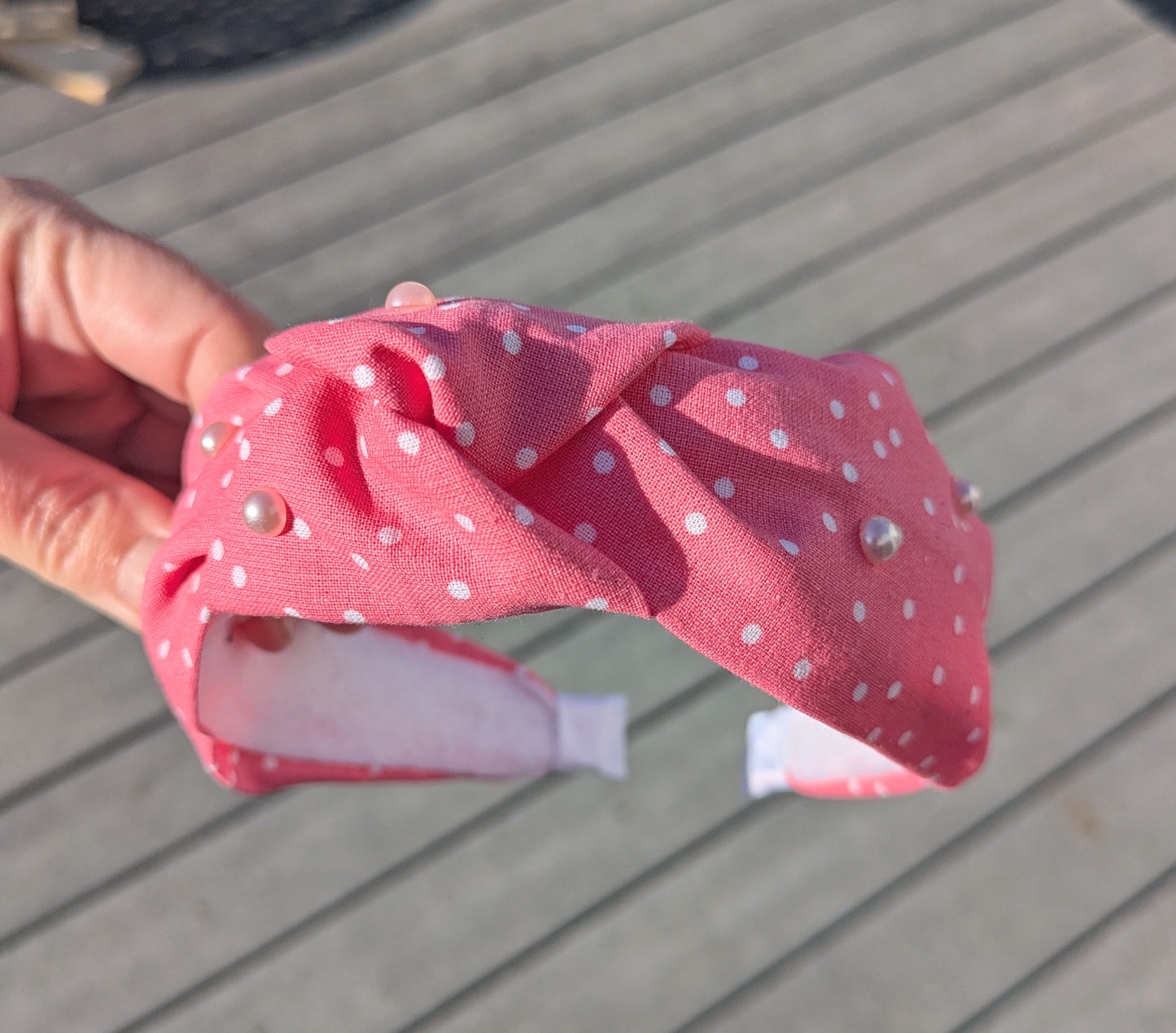 Pink polka dot, knotted headband