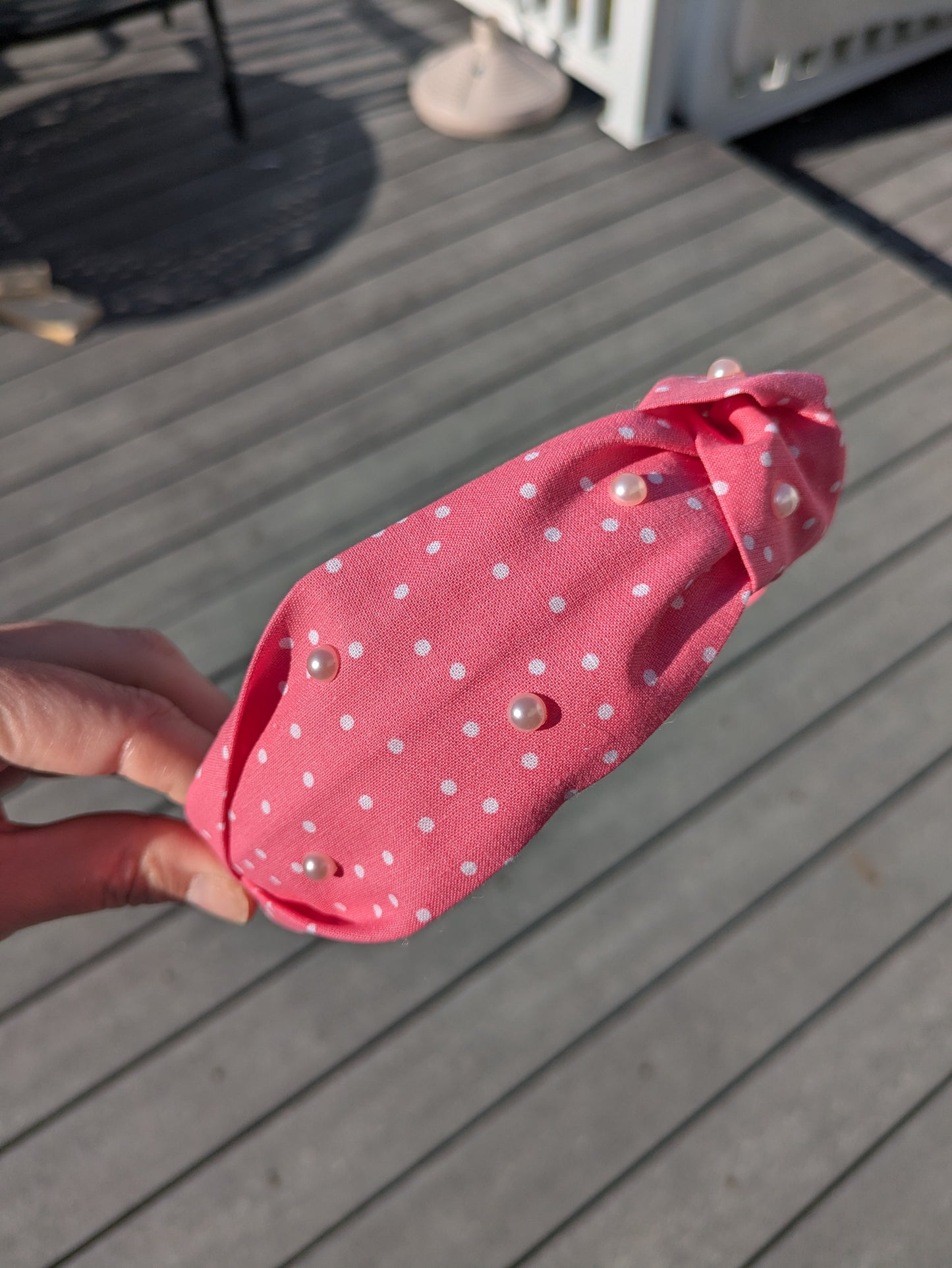 Pink polka dot, knotted headband