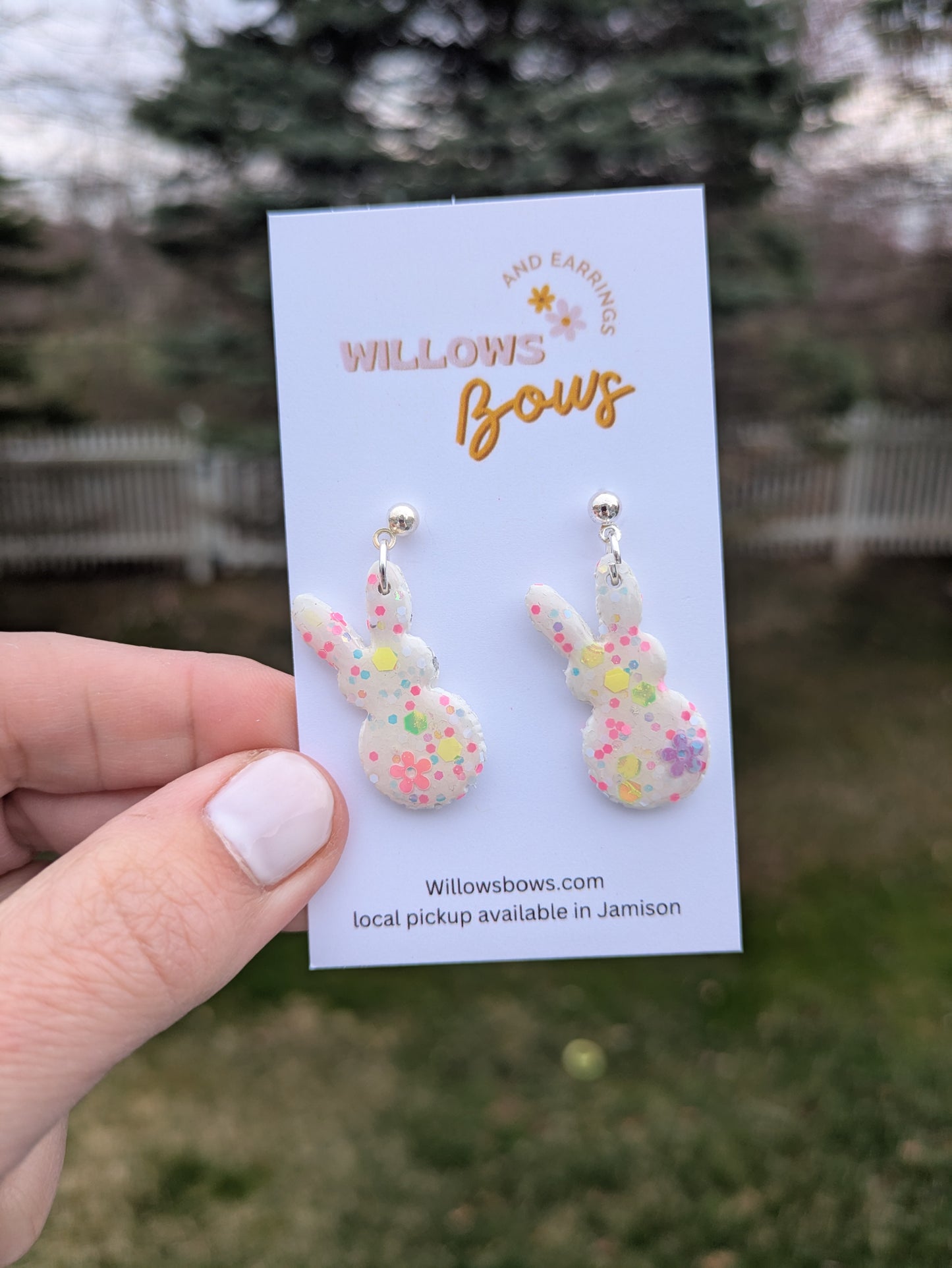 Glitter Bunny, clay earrings