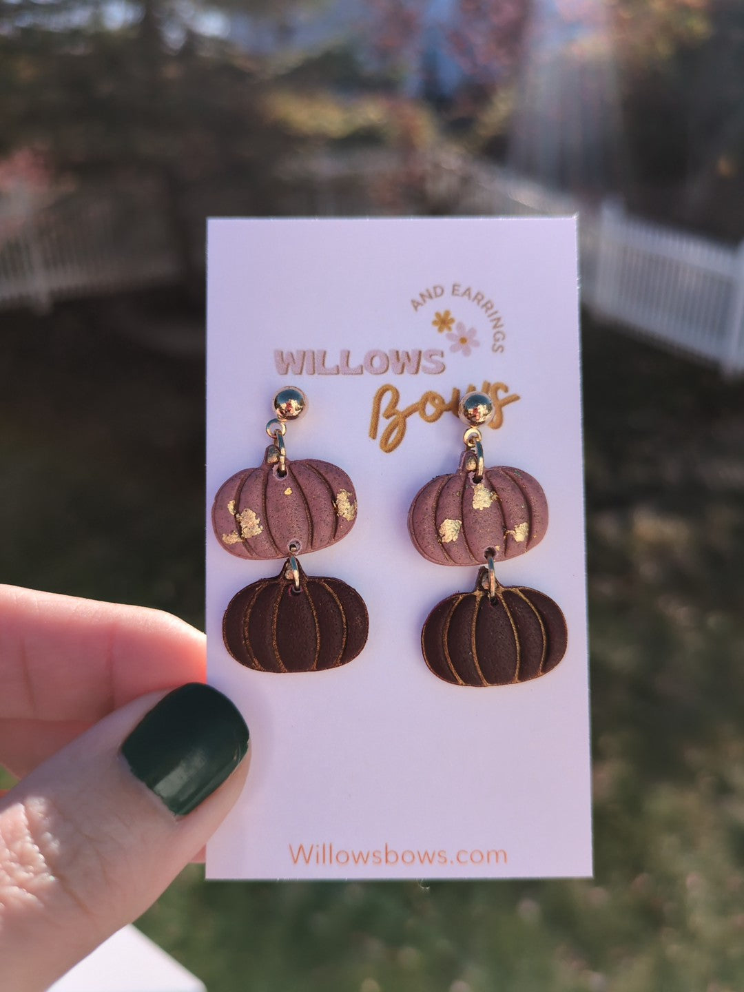 Mauve pumpkin duo, clay earrings