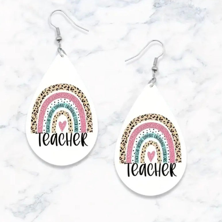 Teacher rainbow (faux leather) earrings