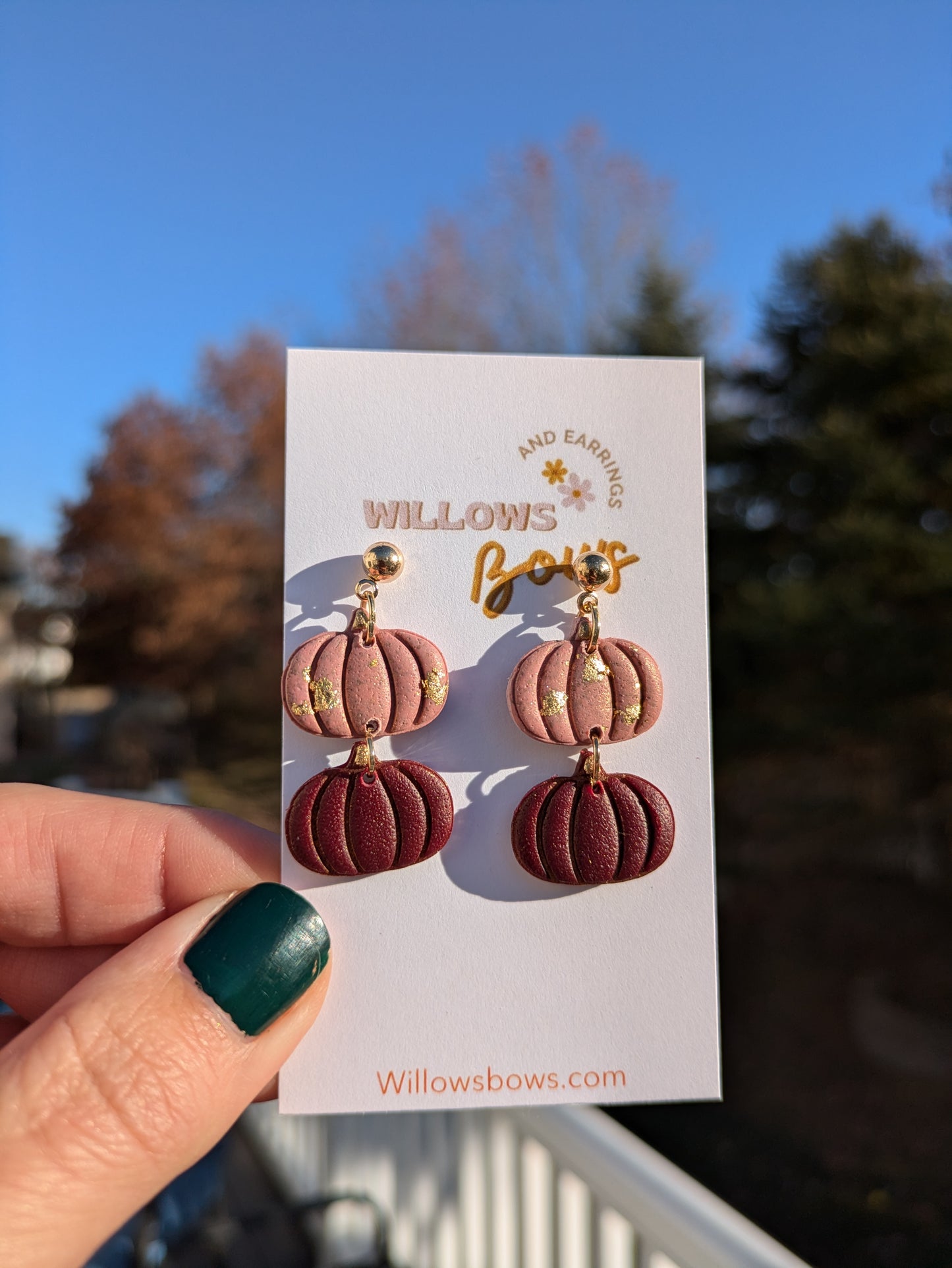 Mauve pumpkin duo, clay earrings