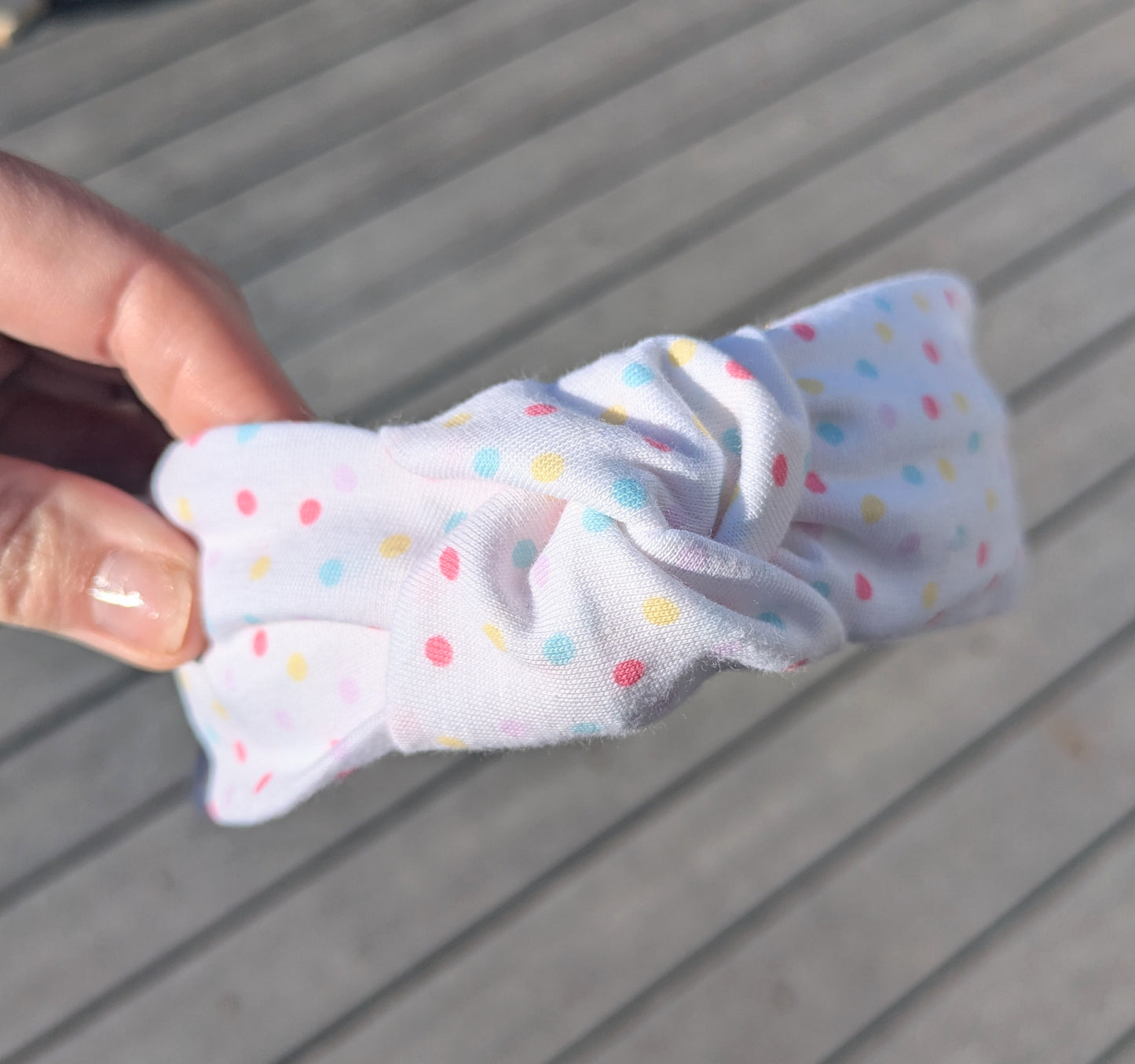 Rainbow polka dot, knotted headband