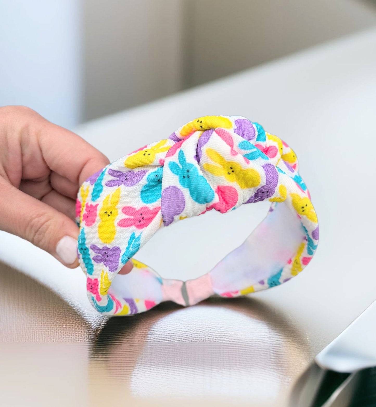 Rainbow peep, knotted headband
