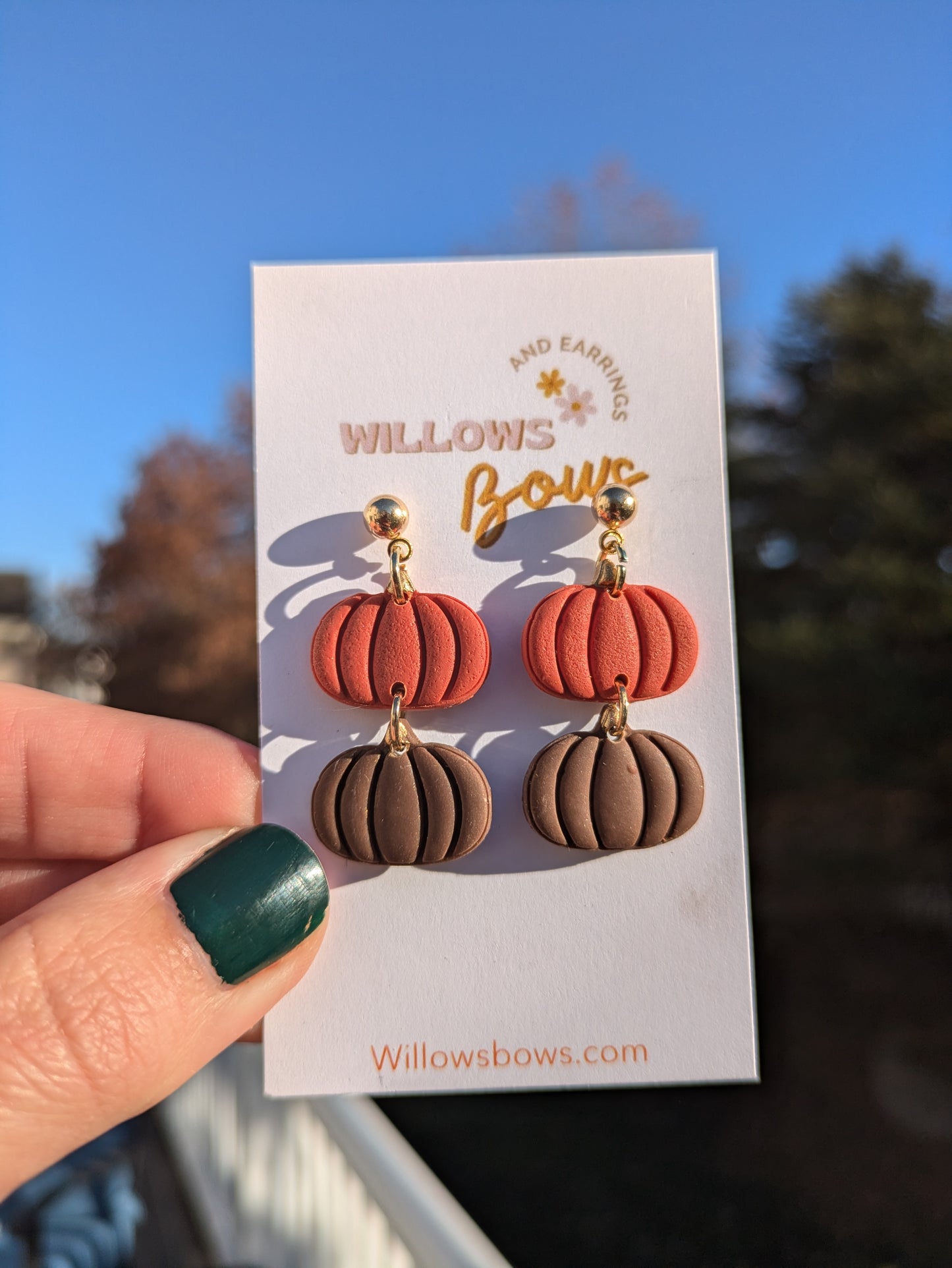 Burnt orange pumpkin duo, clay earrings