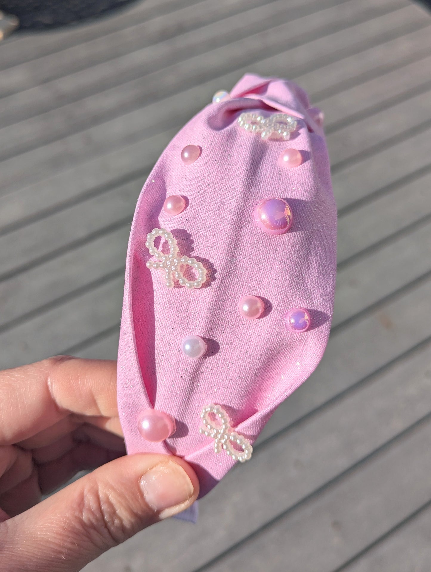 Pink shimmer, knotted headband