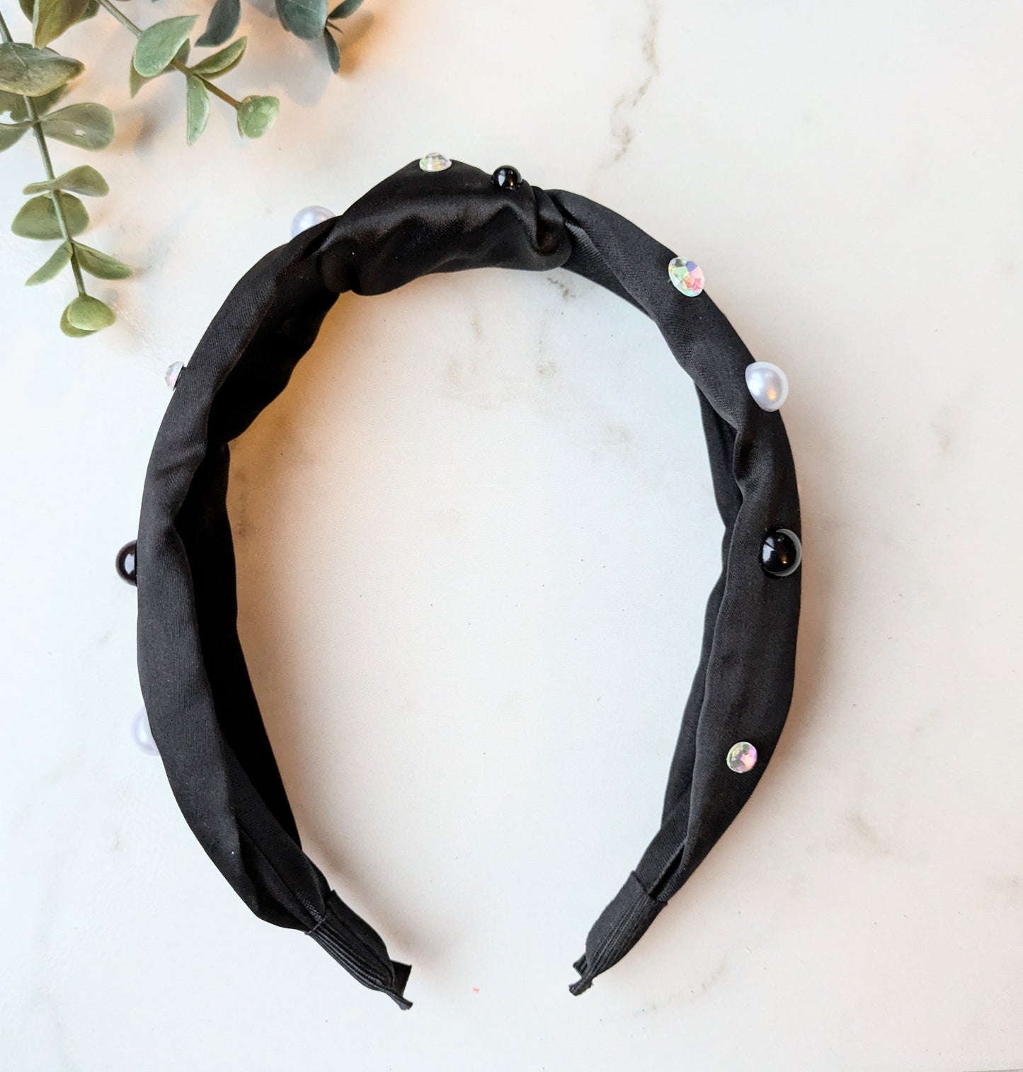 Midnight silk pearl headband