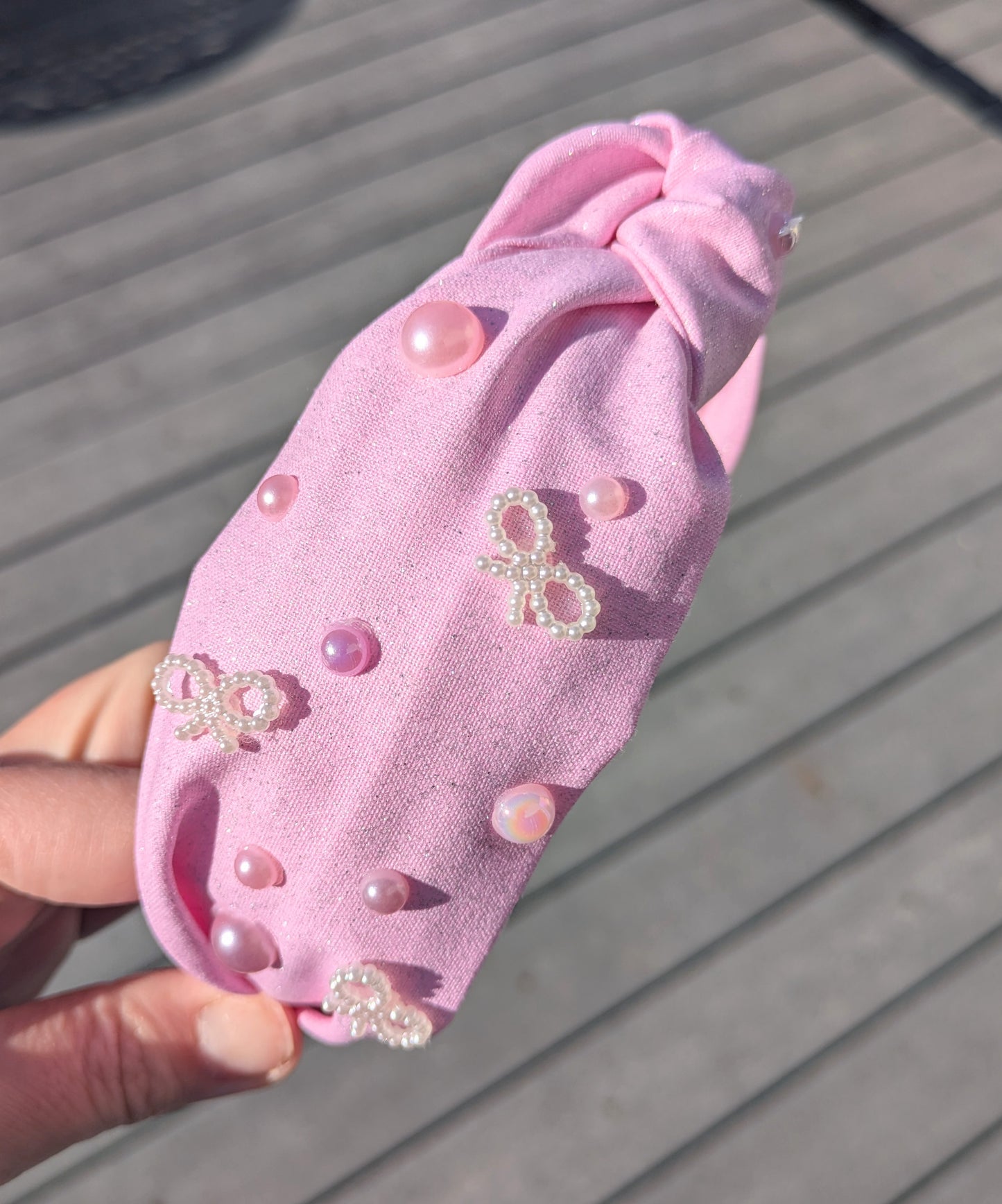 Pink shimmer, knotted headband