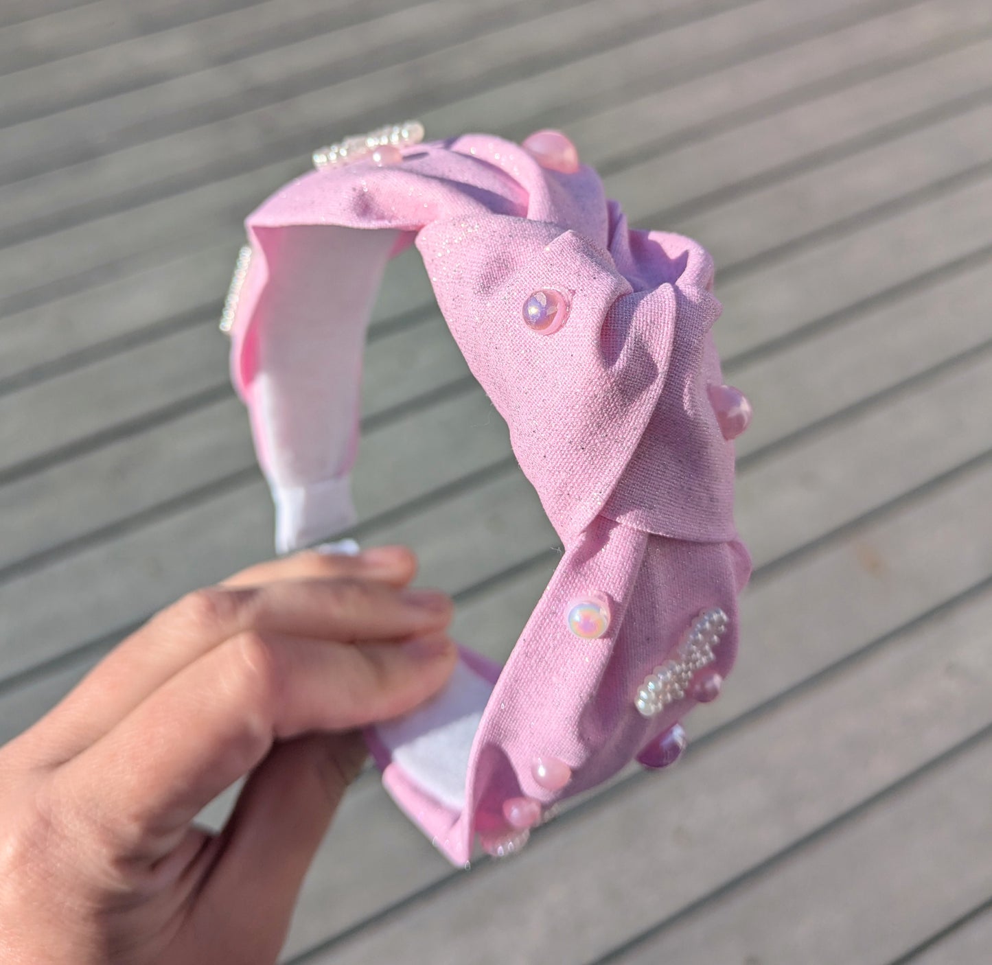 Pink shimmer, knotted headband