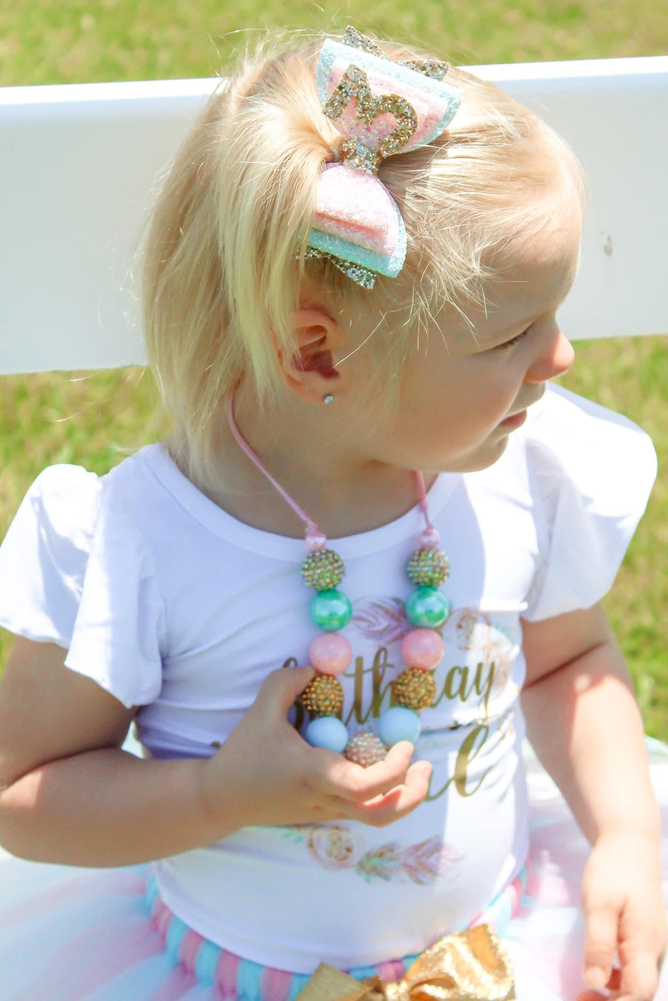 Pink, mint and golden glitter birthday bow