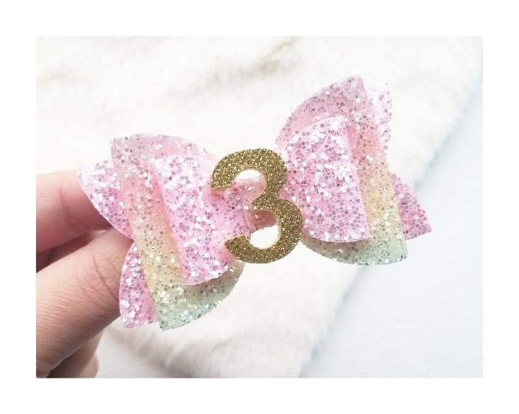Rainbow unicorn glitter birthday bow
