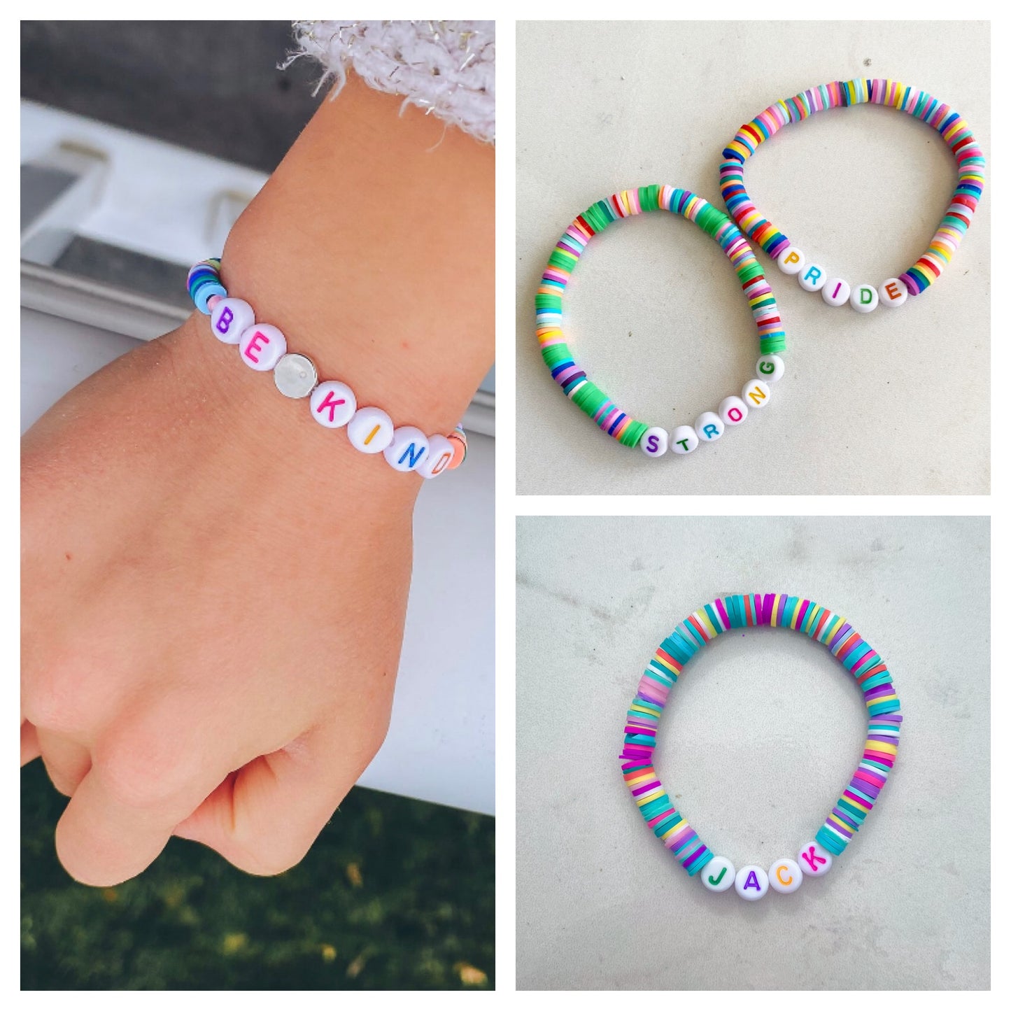 Rainbow clay, personalized bracelet