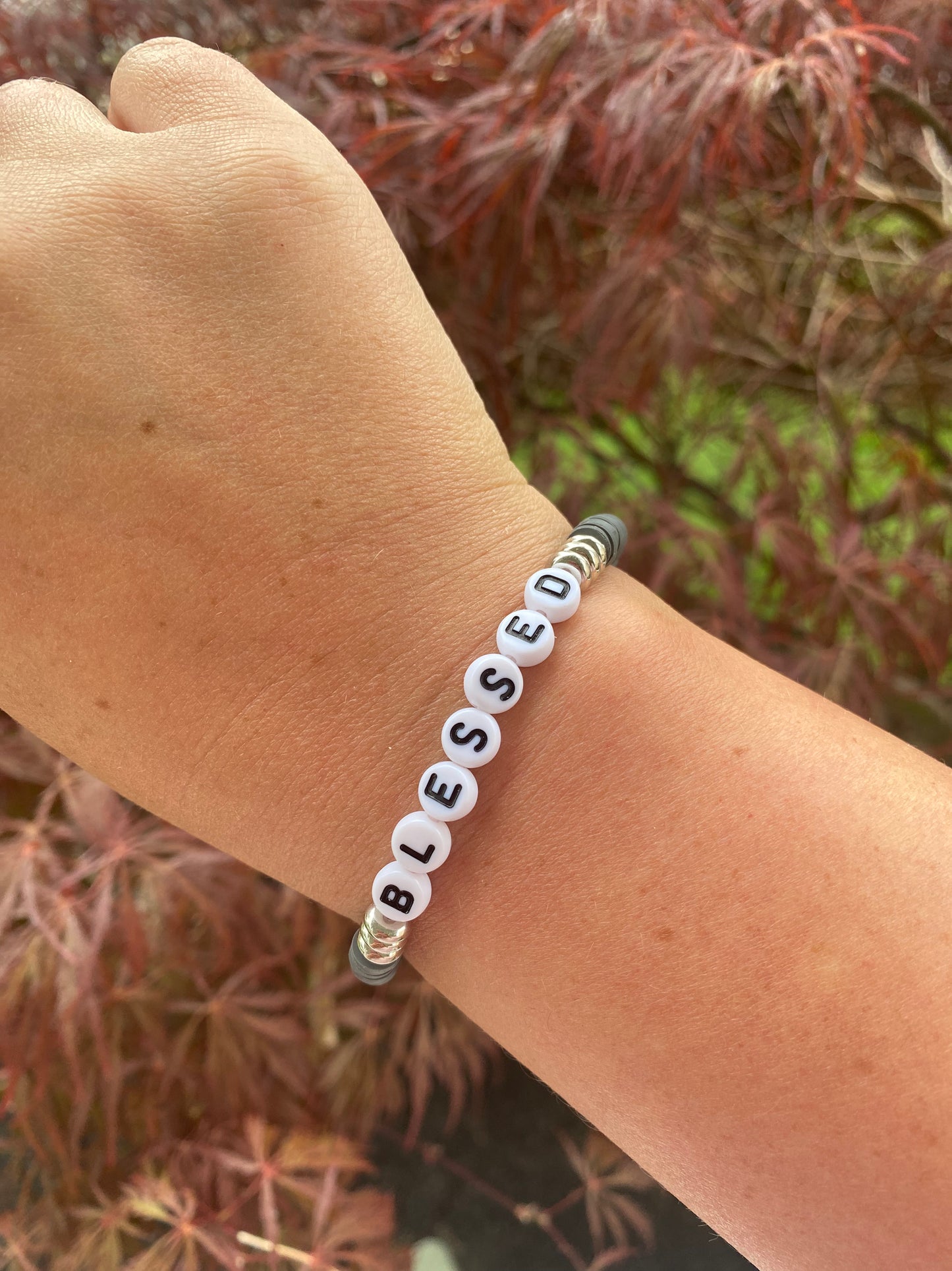 Blessed, clay beaded bracelet