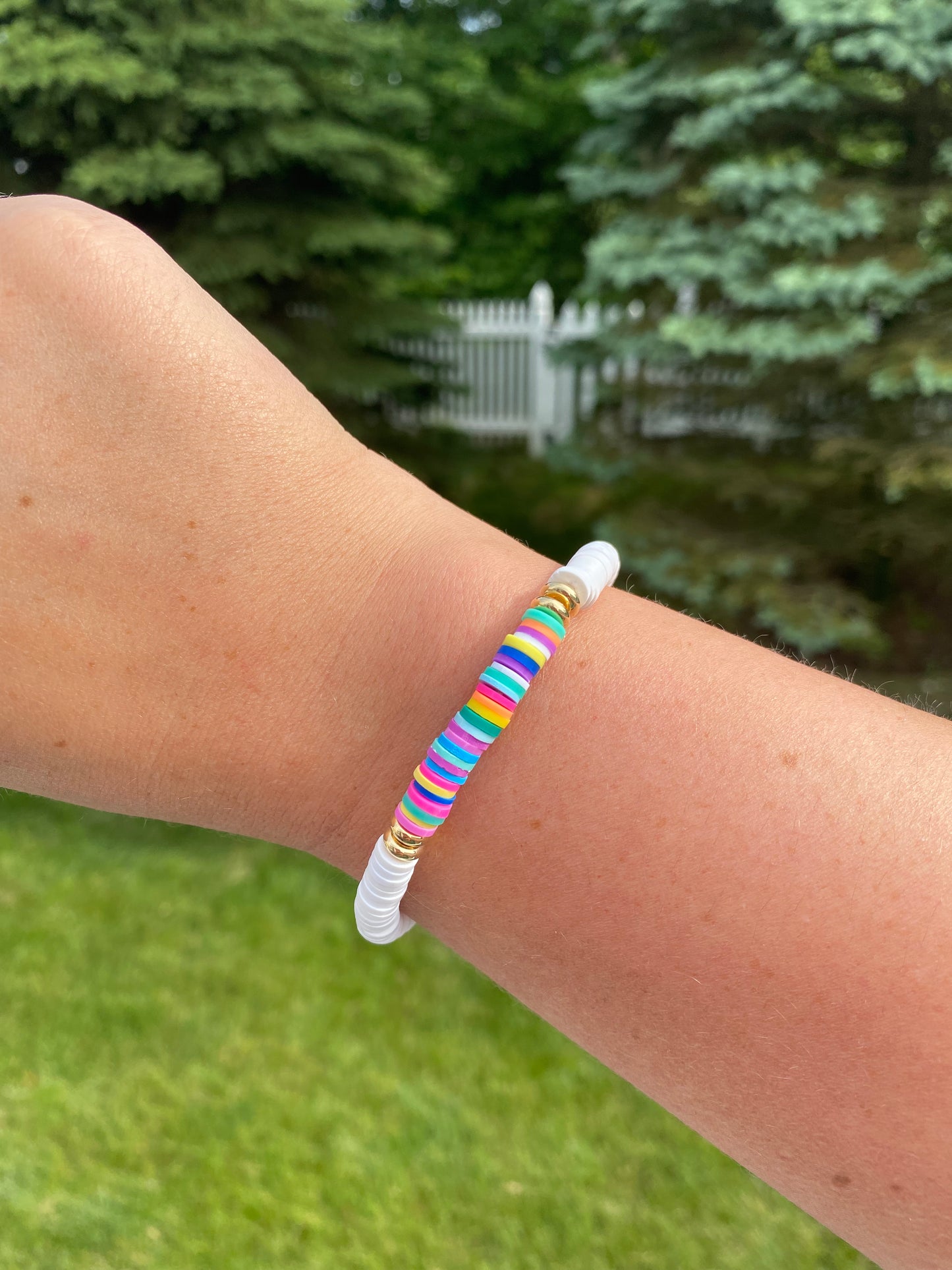 White with rainbow clay beads
