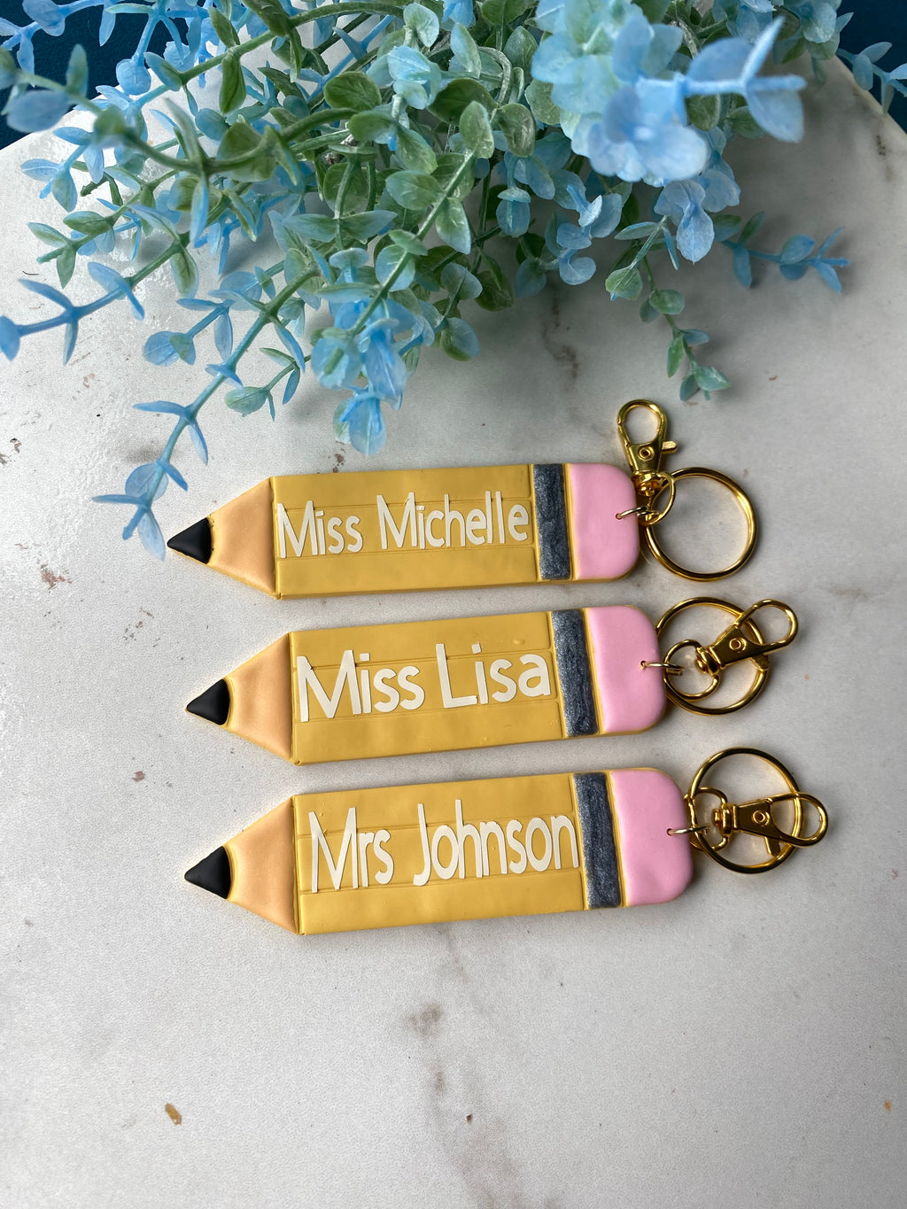 Personalized clay pencil keychain