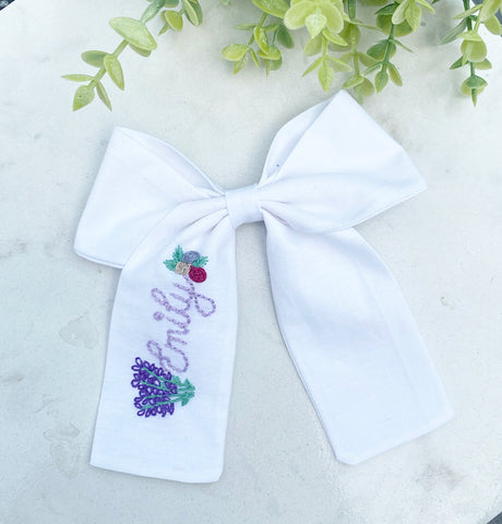 Lavender Embroidered name bow