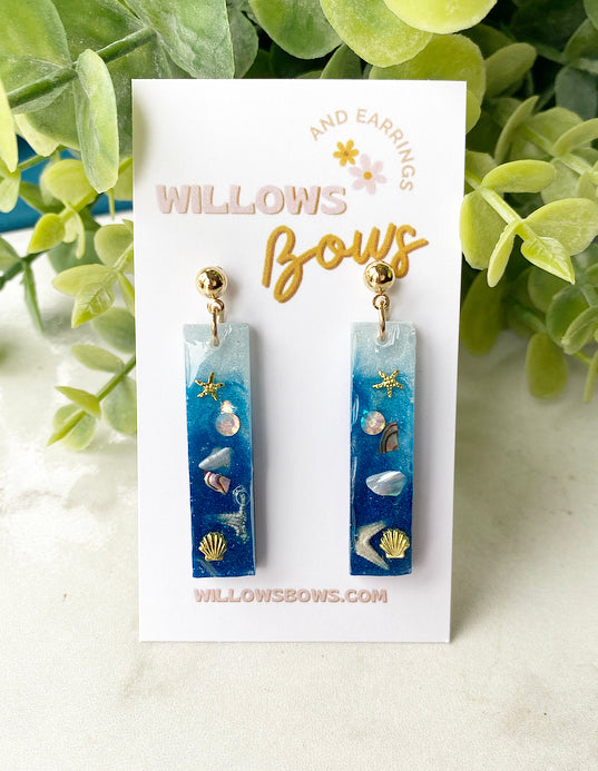 Rectangle beach resin earrings