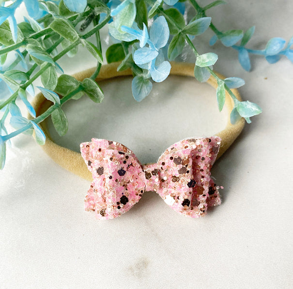 Pink & gold newborn bow