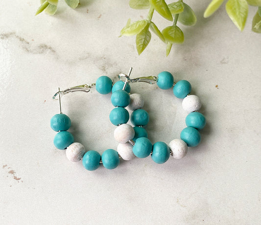 Teal & beige wooden hoops