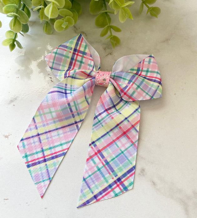 Rainbow plaid ribbon bow