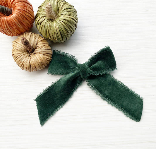 Evergreen frayed velvet ribbon