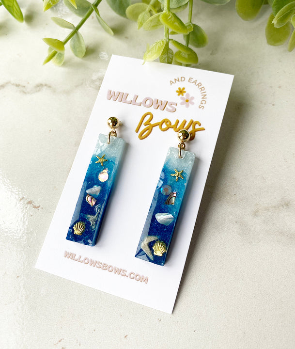 Rectangle beach resin earrings