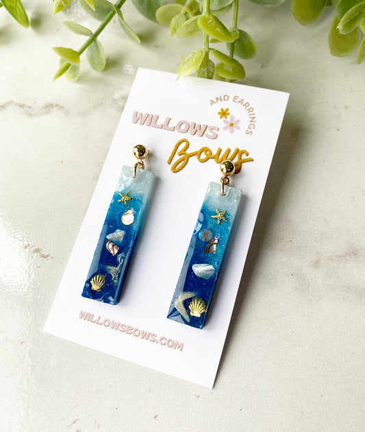 Rectangle beach resin earrings