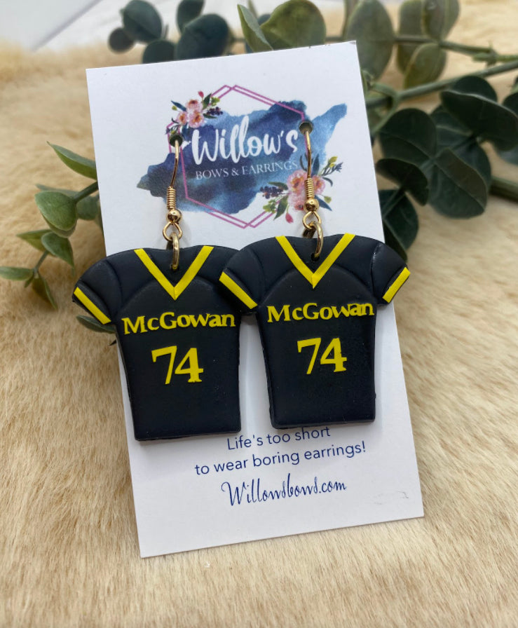 Personalized sports jersey earrings