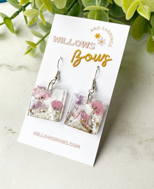 Resin pink & purple pressed dried flowers