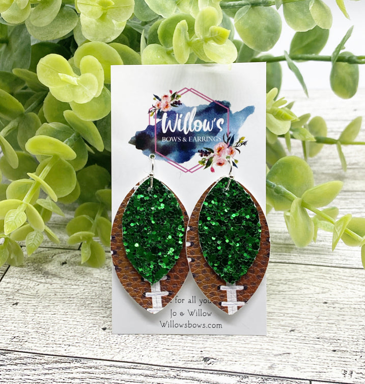 Kelly green football stitch earrings