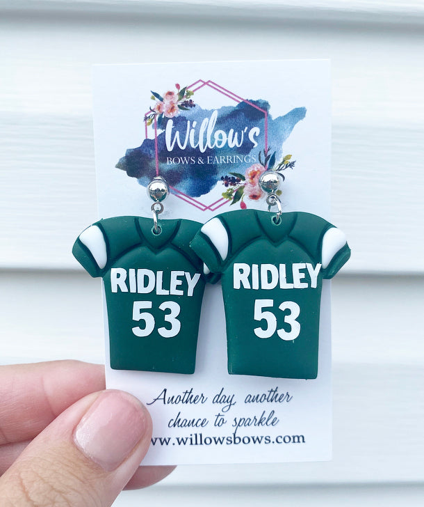 Personalized sports jersey earrings