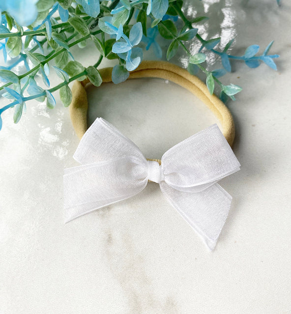 White chiffon newborn bow