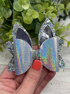 Holographic silver bunny bow