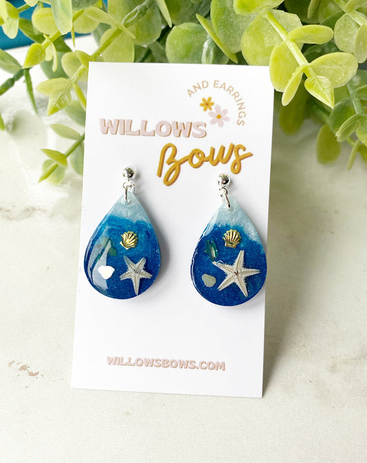 Tear drop sea star resin earrings