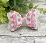 Pink & white conversation heart, Rose style bow