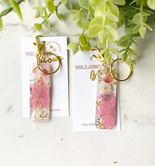 Pink & white Resin keychain