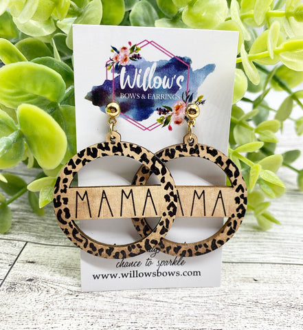 Wooden leopard MAMA earrings