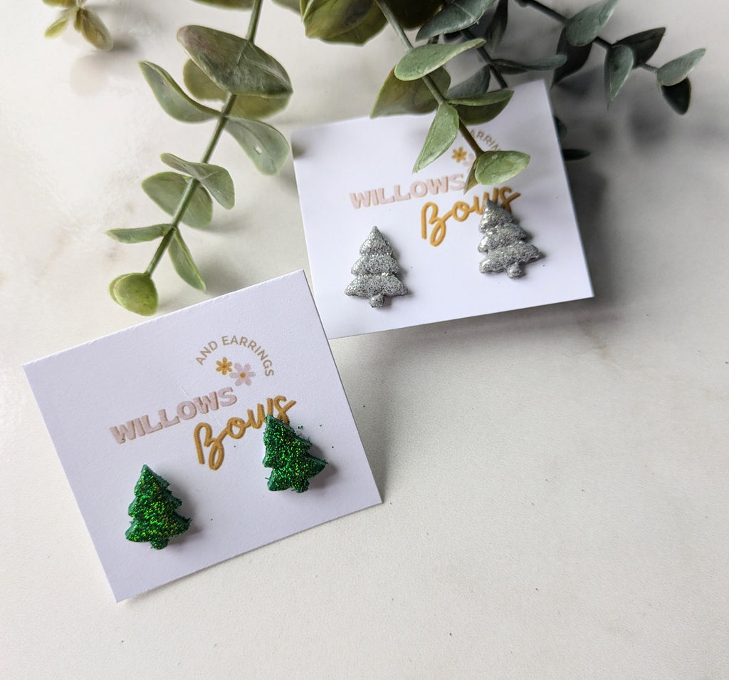 Glitter Christmas tree studs