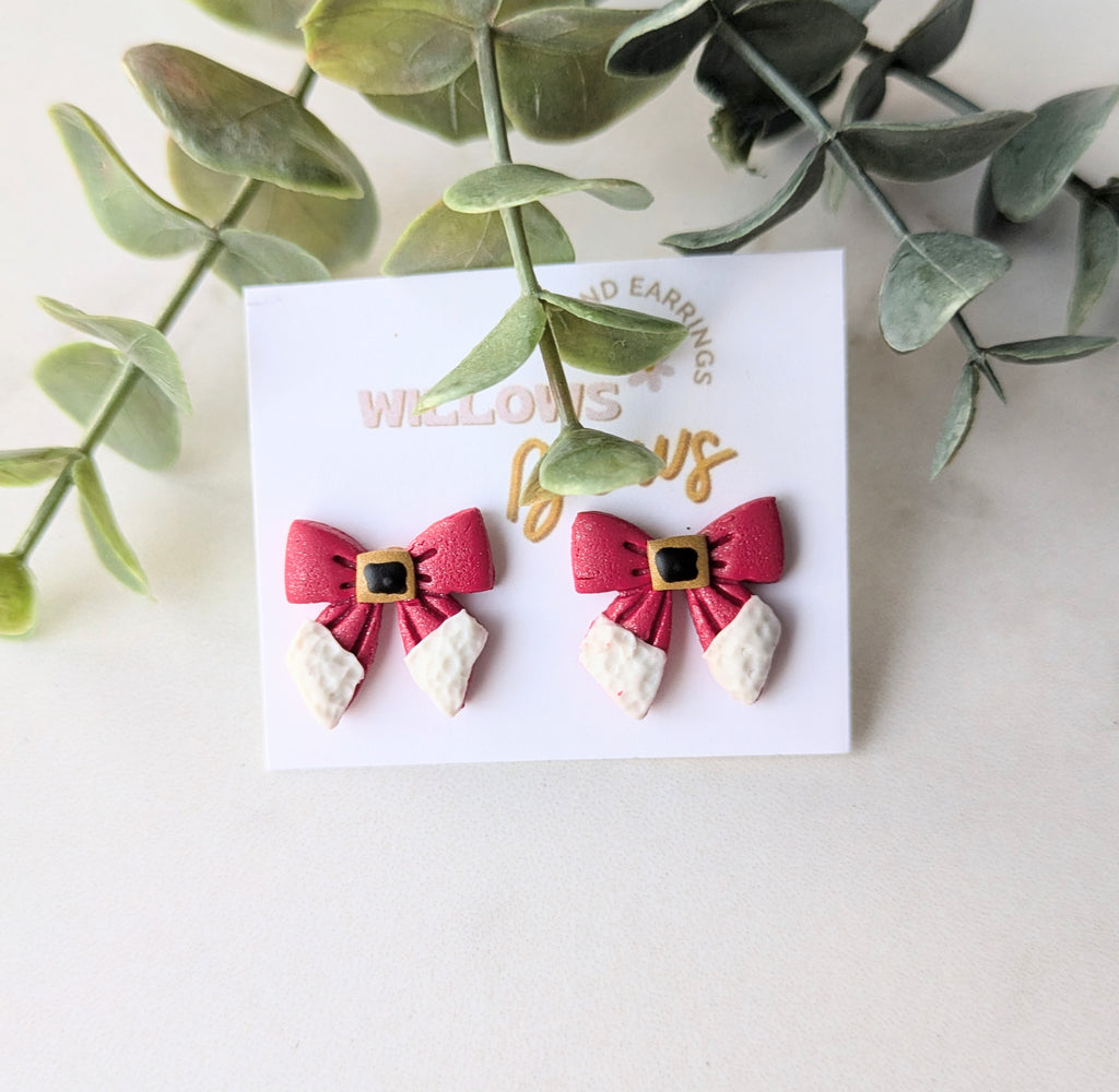 Red santa bow studs